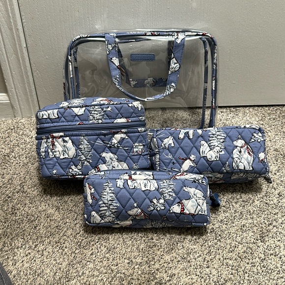 Vera Bradley 4 Pc Cosmetic Organizer- Beary Merry Cool Blur - Picture 1 of 8